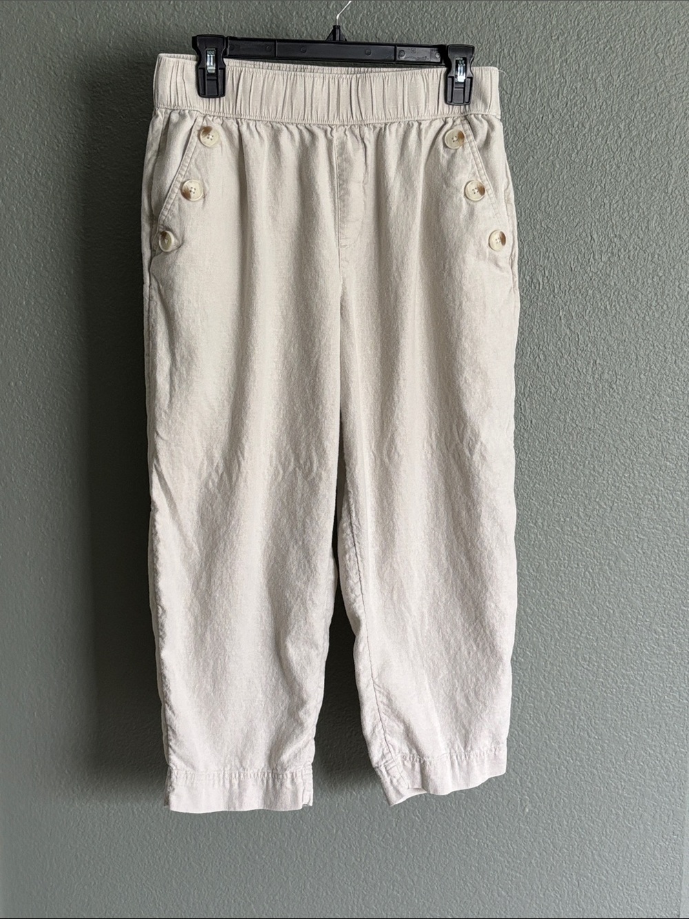 LOFT Petite Cream Cropped Button Detail Pants